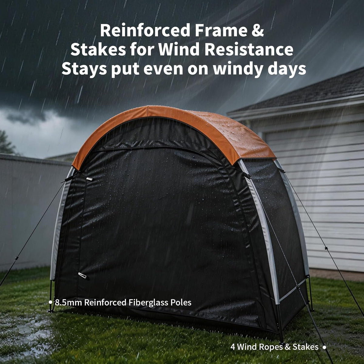 Bike Storage Tent with Rain Cover, PU5000 Waterproof 2-Bike Shed | Side-Door 210D Shelter with Mesh Window for Lawn