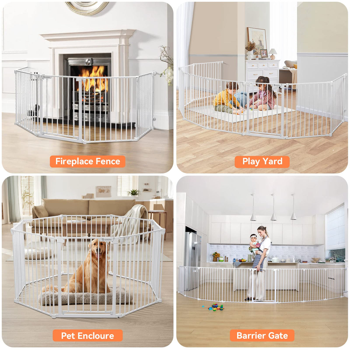 198" x 3" Heavy-Duty Metal Fireplace Hearth & Christmas Tree Safety Fence Gate with Configurable Panels for Indoor Hearth, Stove & Holiday Tree Protection