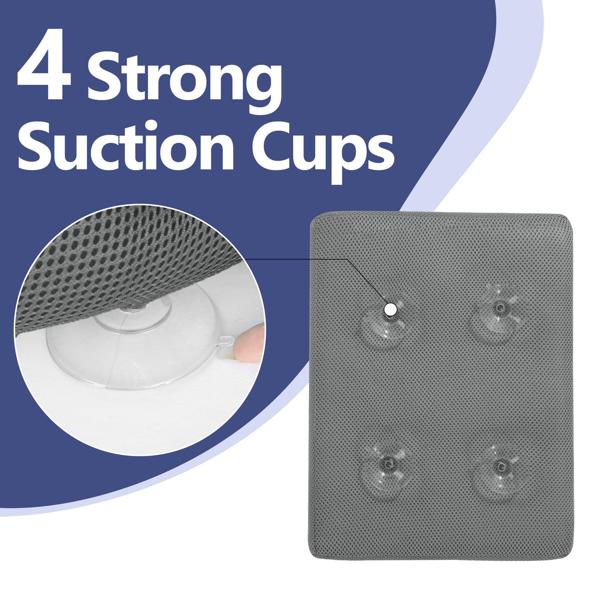 Bath Cushion for Tub with Powerful 4 Non-Slip Suction Cups,Quick Dry Mesh Bathtub Mat,Spa Pillow Bath Accessories for