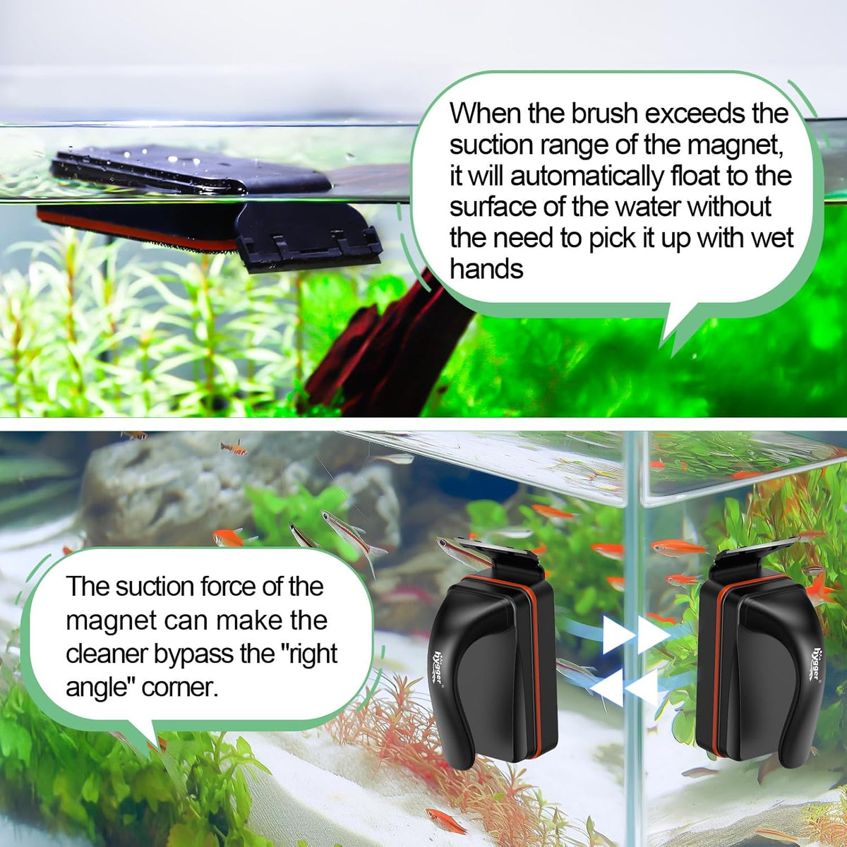 Magnetic Aquarium Fish Tank Glass Cleaner,Detachable Dual-Blades Brush Tool with Floating Scrubber, Double Side