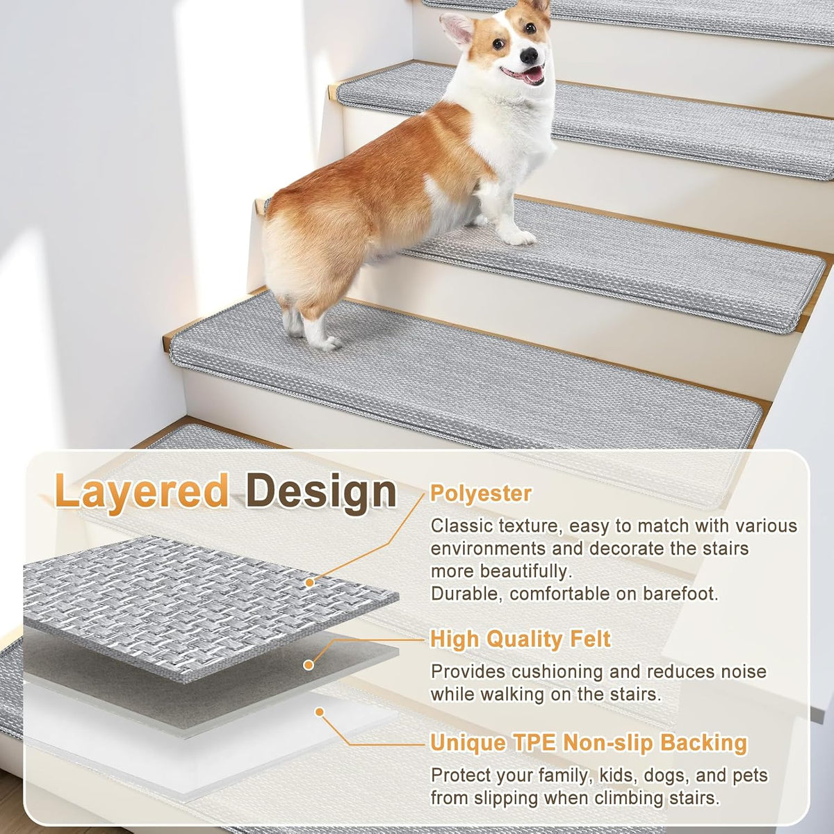 Bullnose Carpet Stair Treads Non Slip for Wooden Steps Indoor, 9.5" x 35" 4 Pieces, Extra Wide Bull Nose Carpet