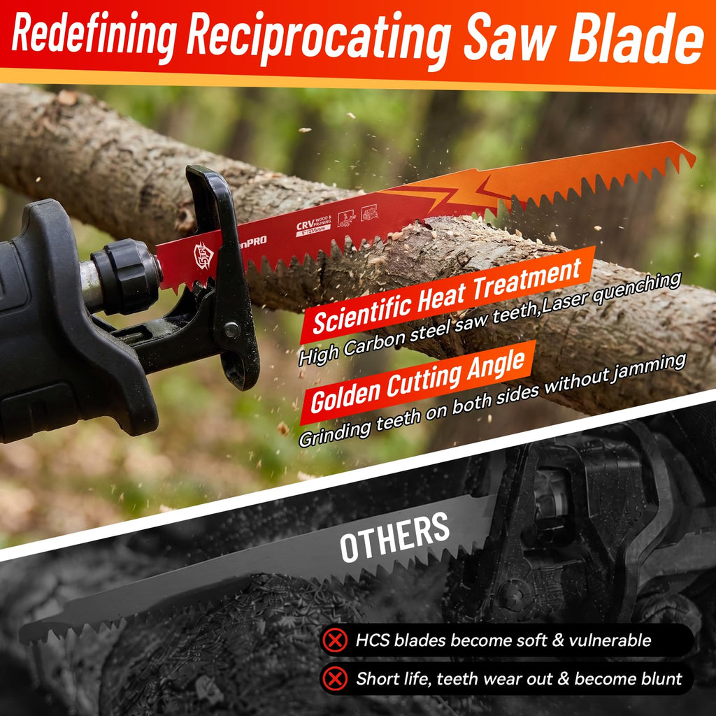 GRENPRO 5 TPI Wood Cutting Reciprocating Saw Blades, 9" Pruning Blades