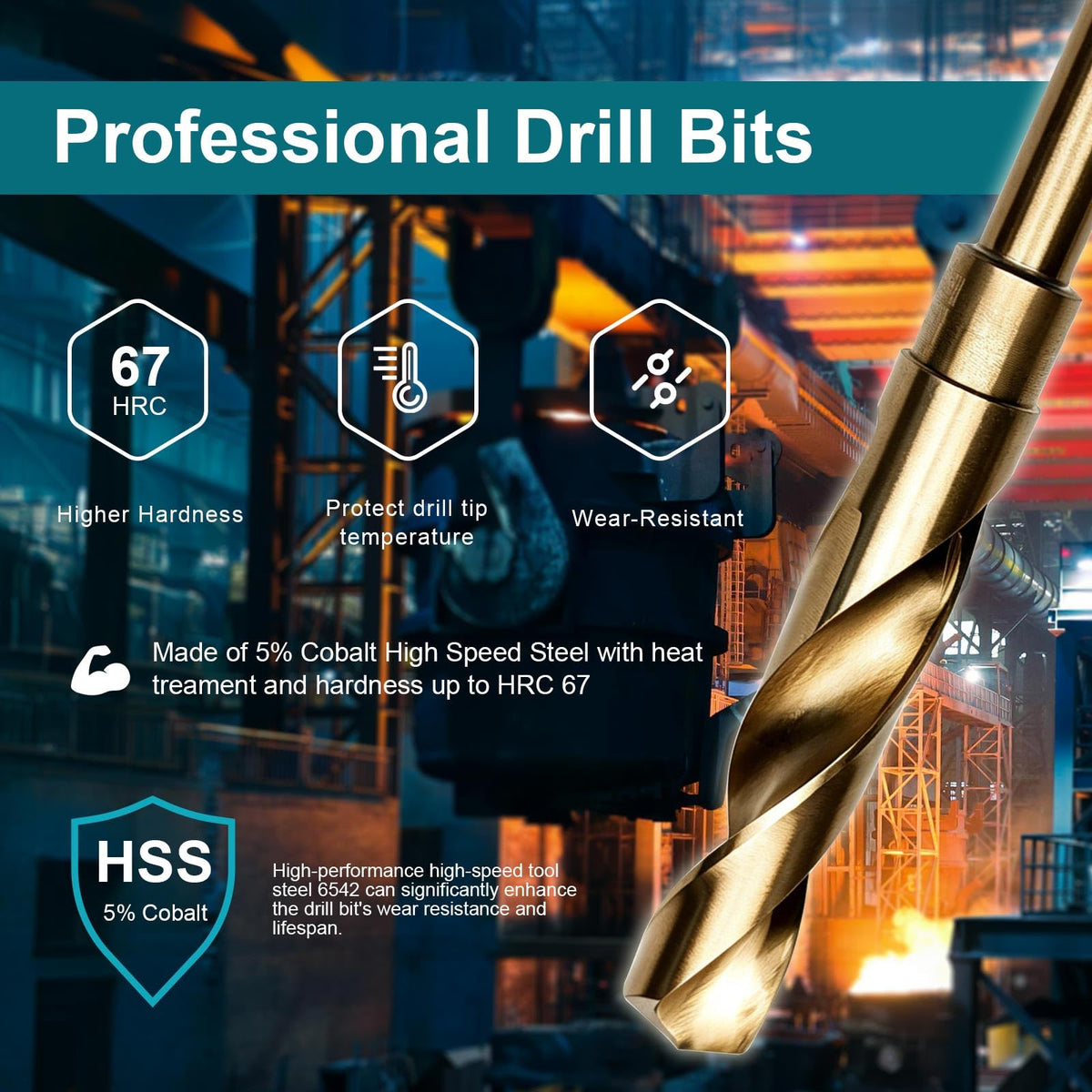 25/32 Inch Cobalt Drill Bit, M35 HSS Twist Drill Bit, 135° Split Point