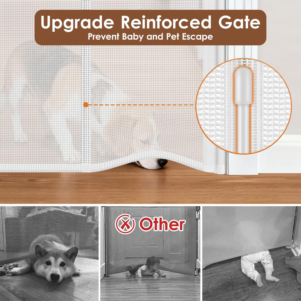 48" x 100" Extra-Wide Retractable Indoor Mesh Pet & Child Safety Gate with One-Hand Safety Lock for Wide Openings, Patios & Stairways