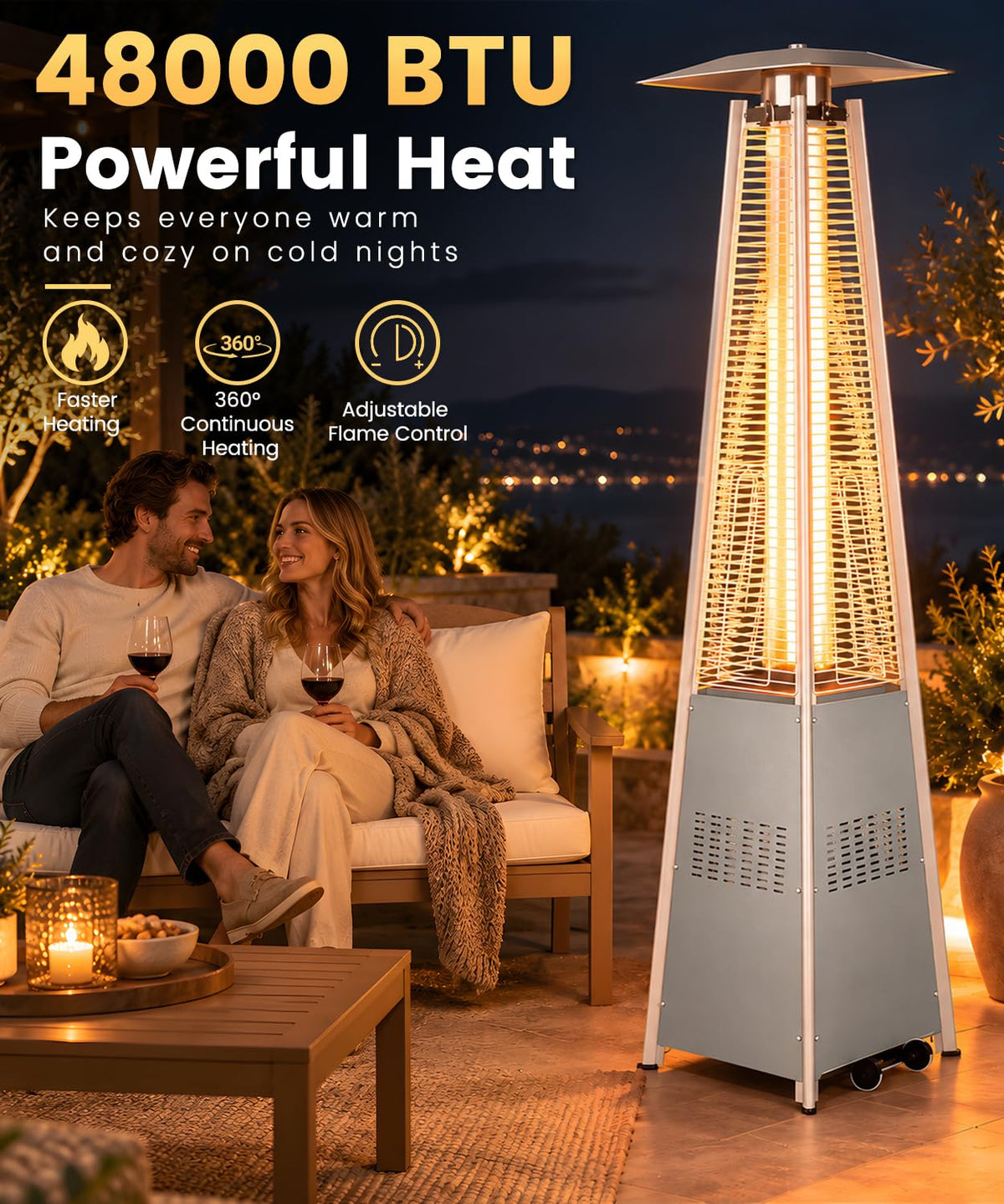 Patio Heater 48,000 BTU Outdoor Propane Heater with Wheels