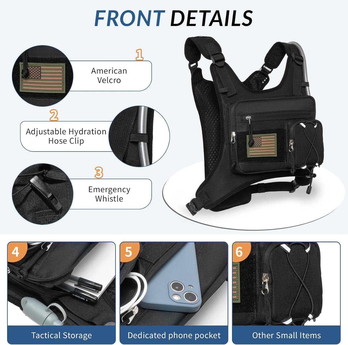 Running Vest,Lightweight Adjustable Chest Pack with Pistol Holster, Pack with 1.5L Water Bladder, Reflective Running