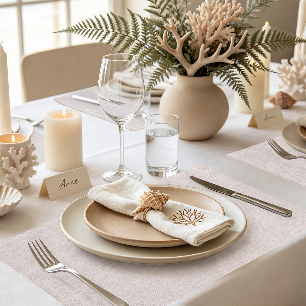 Faux Cotton Linen Placemats Set of 6, Cloth Dining Table Mats