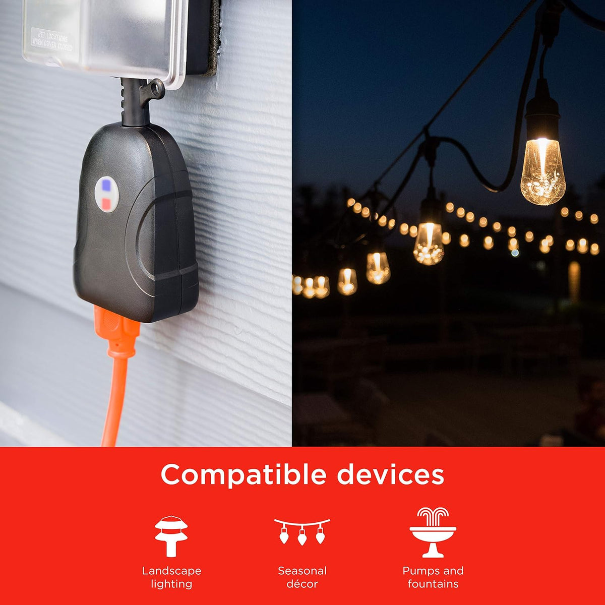 Outdoor Smart Plug, 2 Grounded Outlets, Black, 1 Pack | Outdoor Use, Weather Resistant, Simultaneous Outlet Control