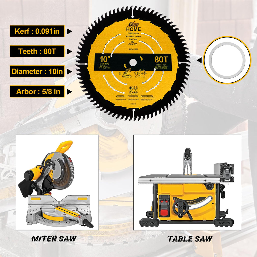 10 in 80T Table Saw Blade Compatible with Table Saw Blade Dwa11080