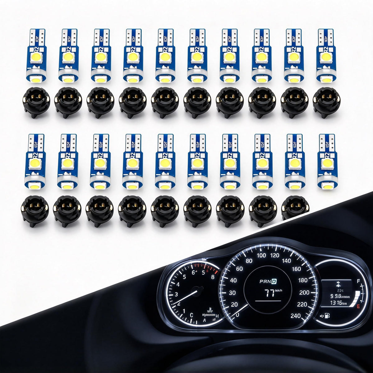 WomYoks 1 PC T5 Dashboard Light Bulb, 12V Super Bright LED with Twist-lock Socket, Instrument Cluster Replacement for Dash Gauges, Universal for Most Cars, Trucks, SUVs (White)