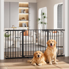 36.6-69" Extra-Wide Adjustable Hardware/Pressure-Mounted Pet & Child Safety Gate with Dual-Lock Walk-Through Swing Door for Stairs, Hallways & Wide Doorways — Black