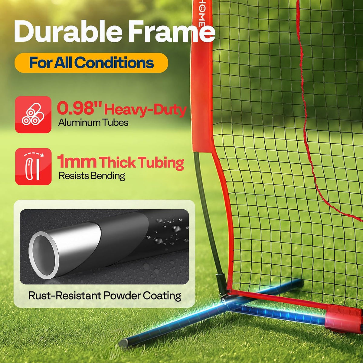Baseball & Softball Training Net with Batting Tee, 7 x 7 ft. | Height-Adjustable Tee, Aluminum Frame, Large Sock Net