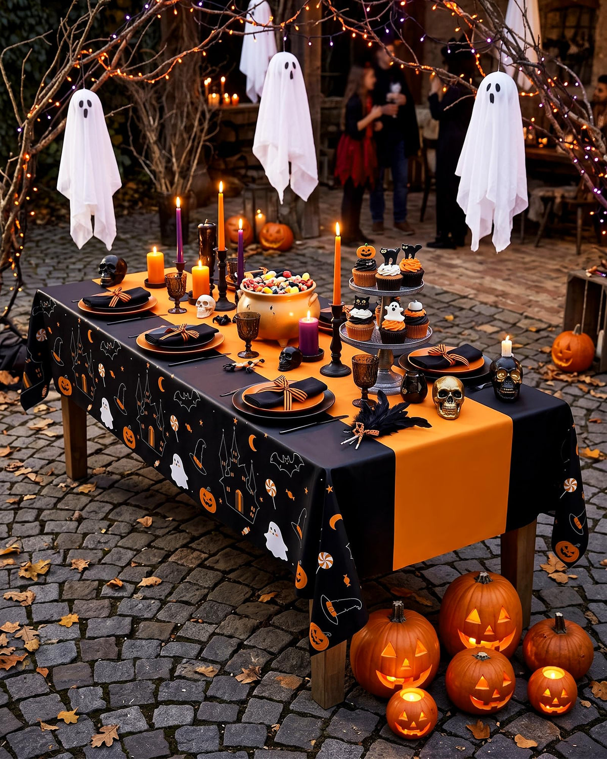 Plastic Table Cloth Disposable 10 Pack Halloween Orange