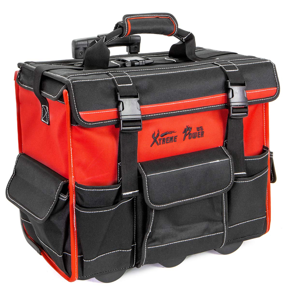 Rolling Tool Bag Wheels, 18-Inch Heavy Duty Tool Bag Organizer, Retractable Telescoping Handle, Durable Multi-Pocket