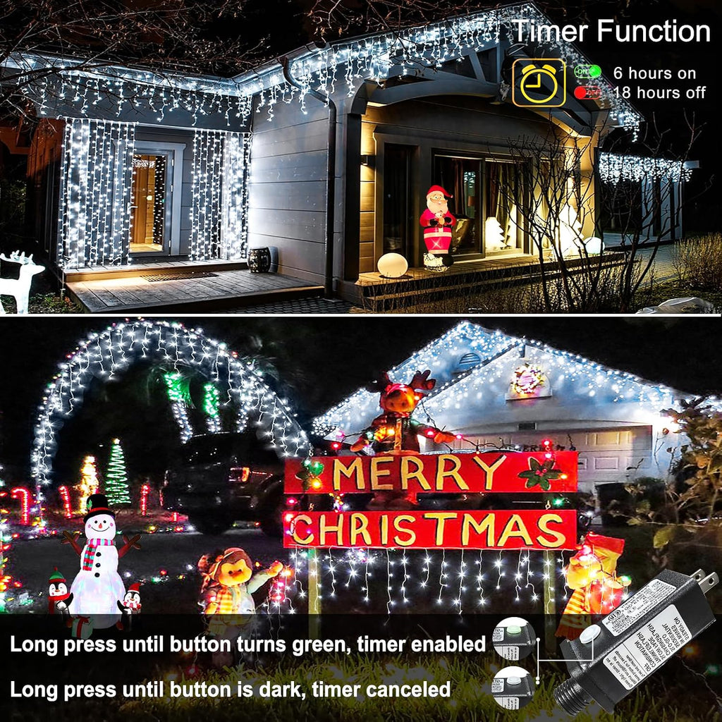White Christmas Lights Outdoor, 33ft 400 LED Icicle Lights for Outside | Twinkle Lights Plug in 8 Modes Timer