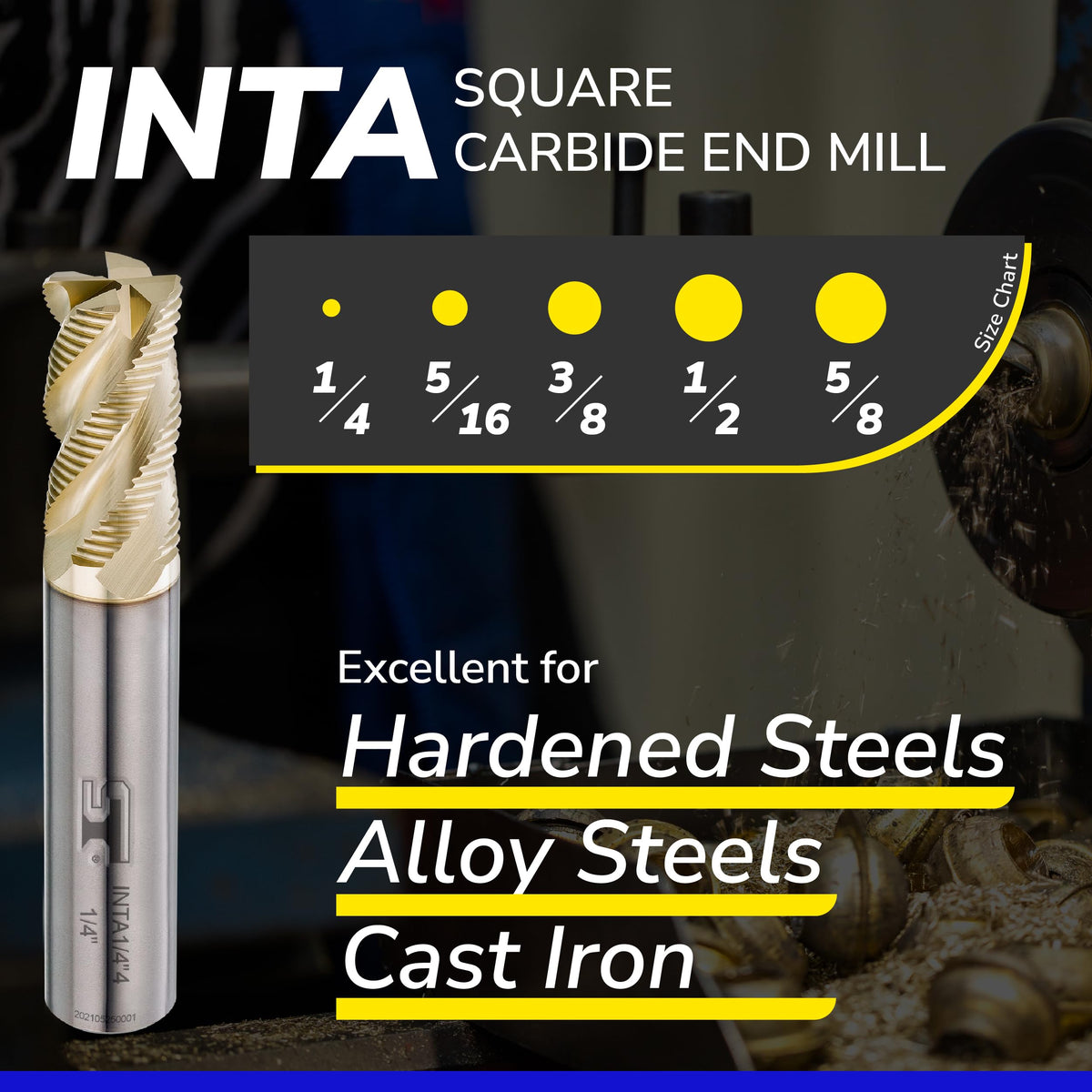 SPEED TIGER INTA Carbide Roughing End Mill - for Alloy Steels/Hardened Steels - Micro Grain Carbide End Mill - ZrN-A Coating - 4-Flute - INTA5/16-4 (1 Piece, 5/16")