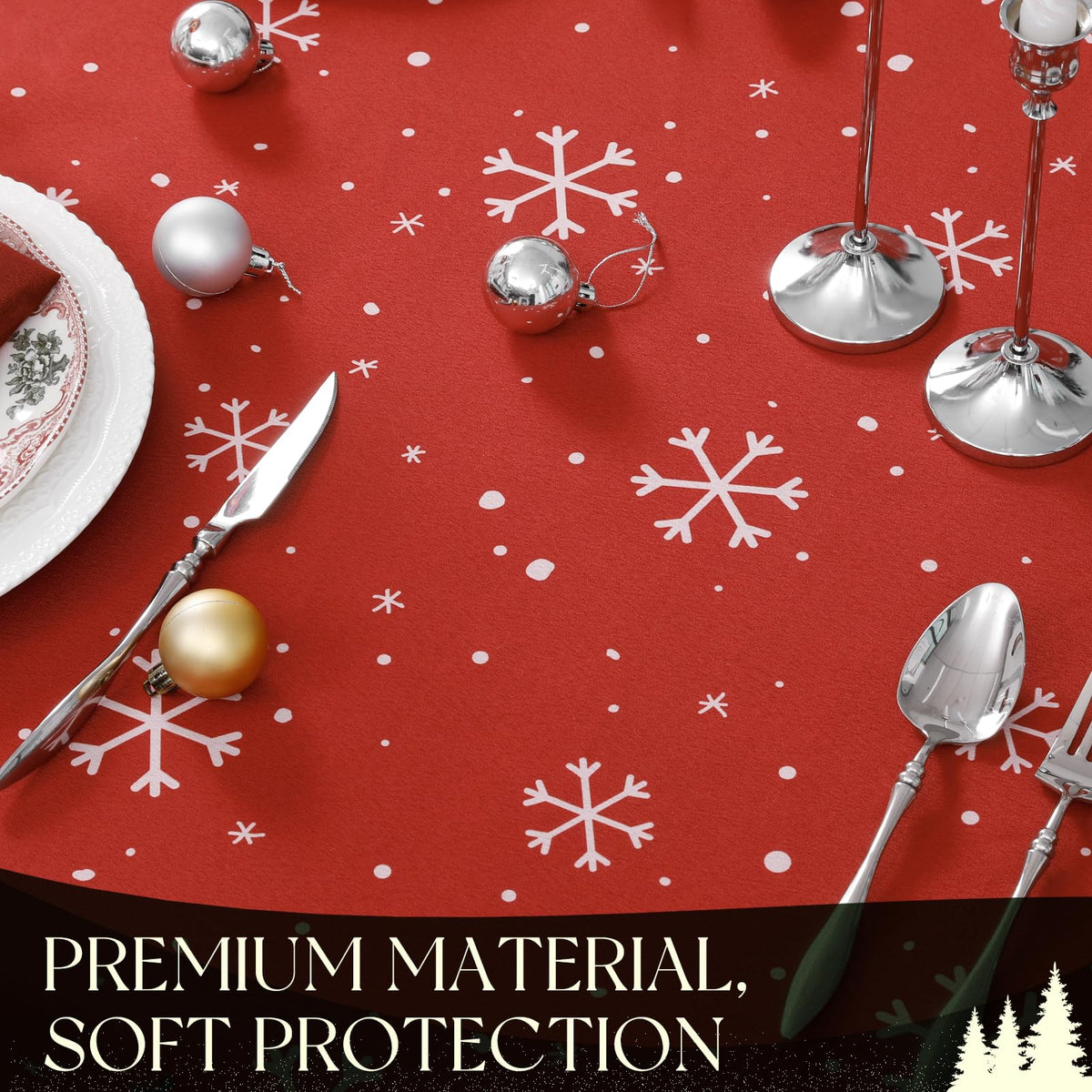 Red Christmas Tablecloth with Snowman, 60 x 84 Inch Rectangle