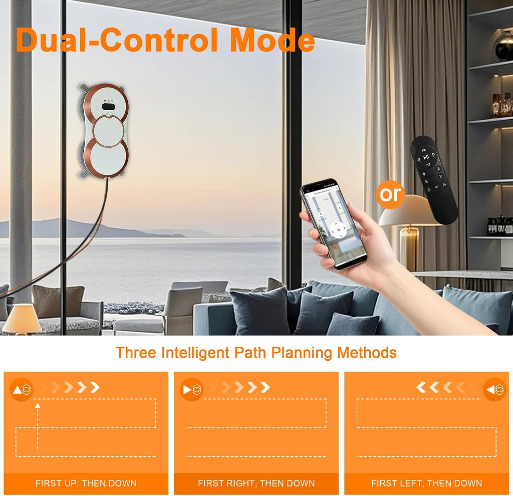 Automatic Window Cleaning Robot with Dual Spray & 6000Pa Suction