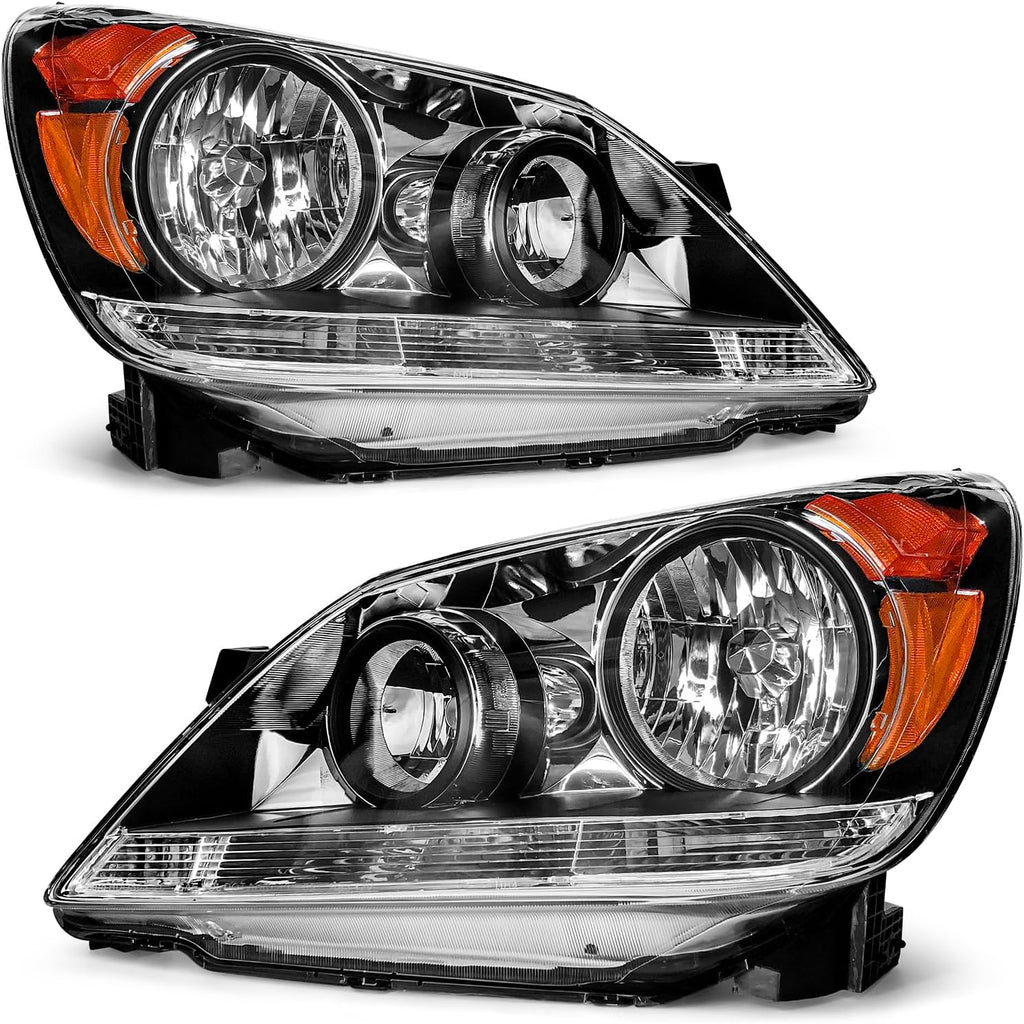 Headlight Assembly for Honda Odyssey 2005 2006 2007 Black Housing Amber Reflector Headlamp Replacement Pair（W/O Bulbs）