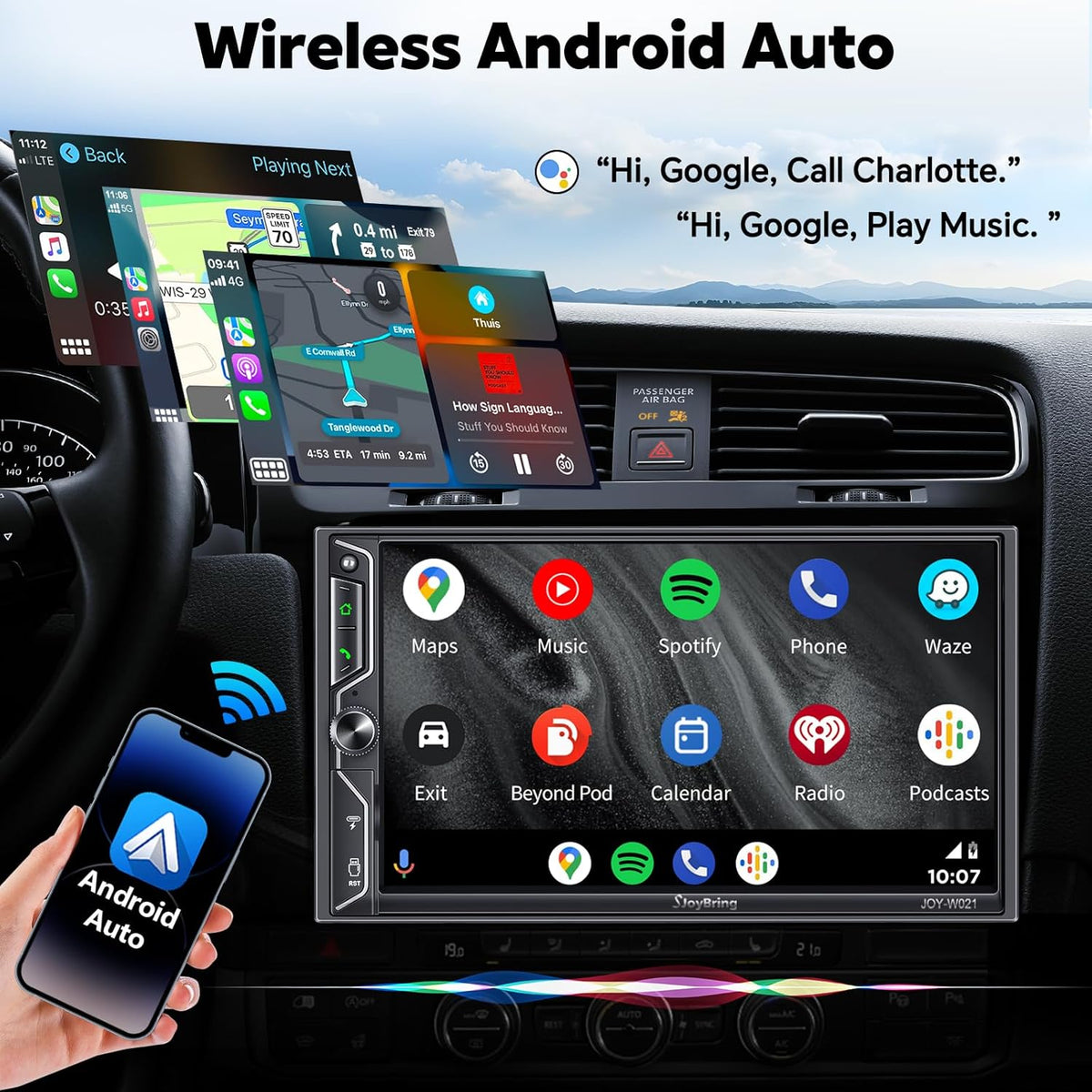 [QLED Screen Upgrade] 7" Double Din Car Stereo with Wireless Apple CarPlay and Android Auto, 240W Powerful Sound
