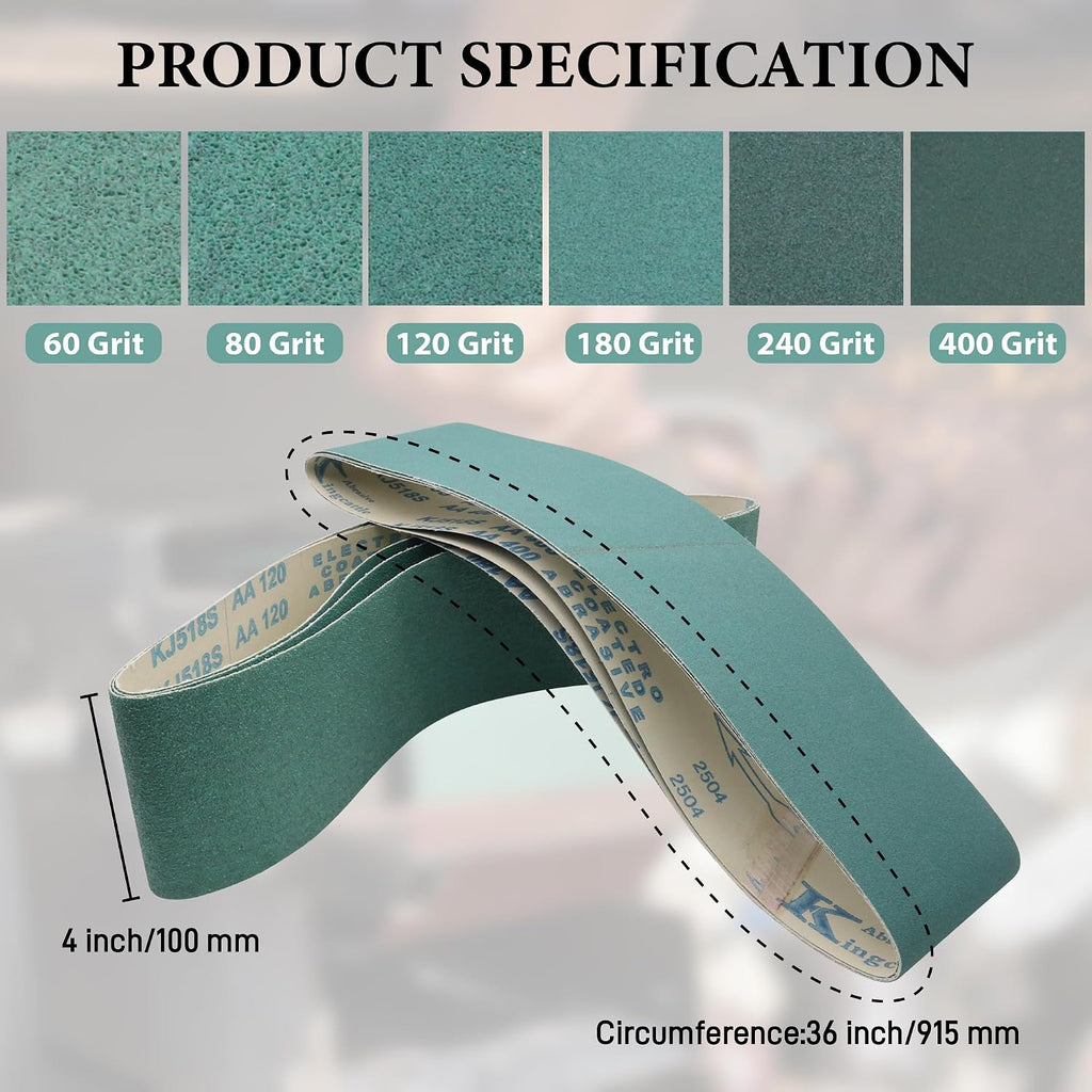 4 x 36 Ceramic Belt Sander Sanding Belts for Metal, 6 Pack