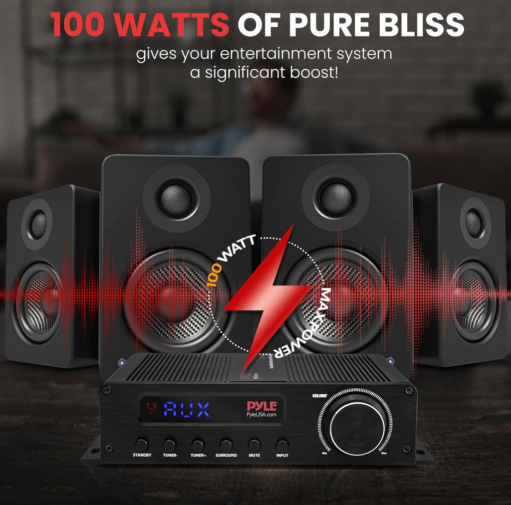 100W 5 Channel Audio Amplifier - Wireless Bluetooth Home Theater Power Stereo Receiver with Surround Sound w/HDMI
