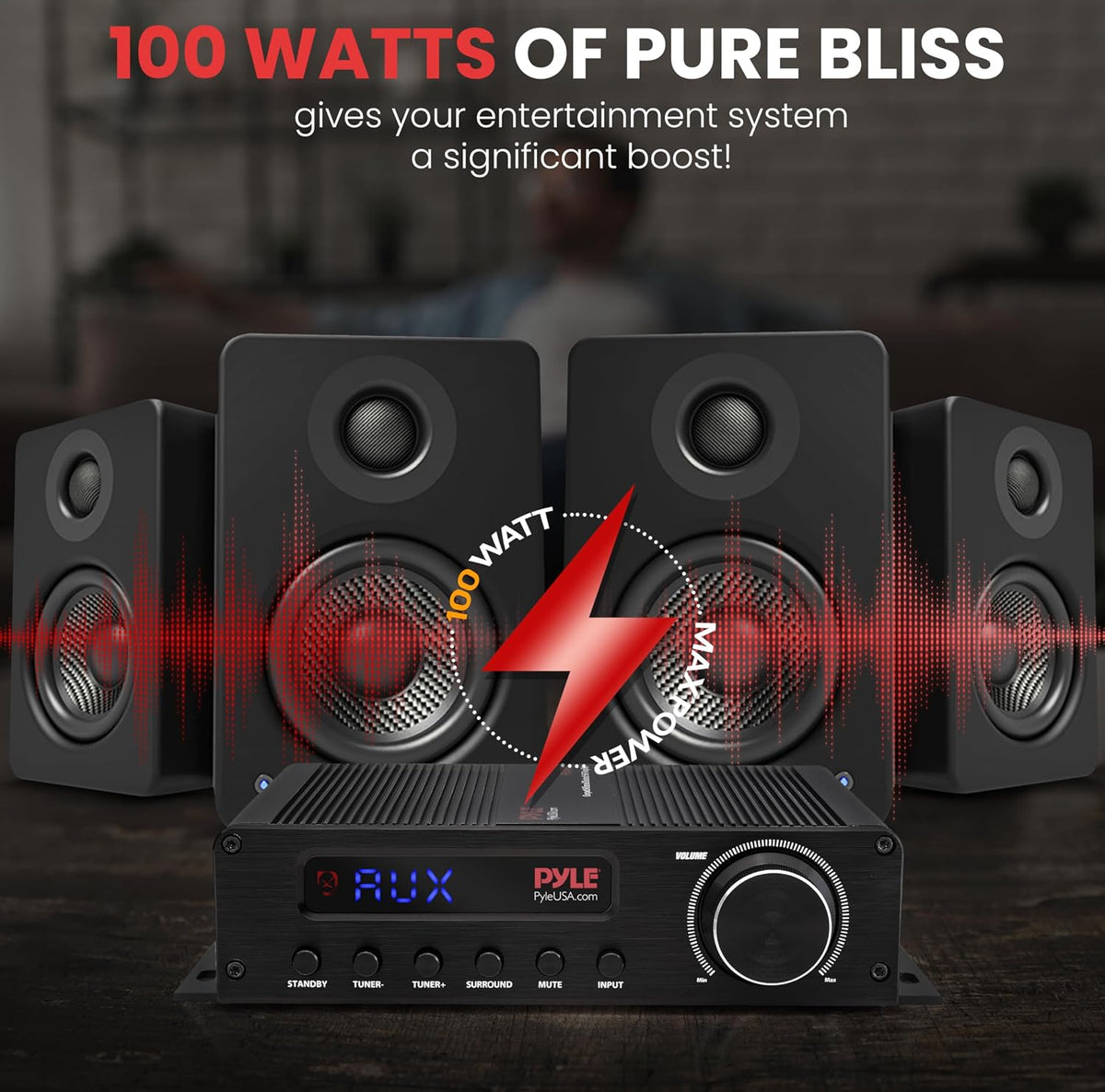 100W 5 Channel Audio Amplifier - Wireless Bluetooth Home Theater Power Stereo Receiver with Surround Sound w/HDMI