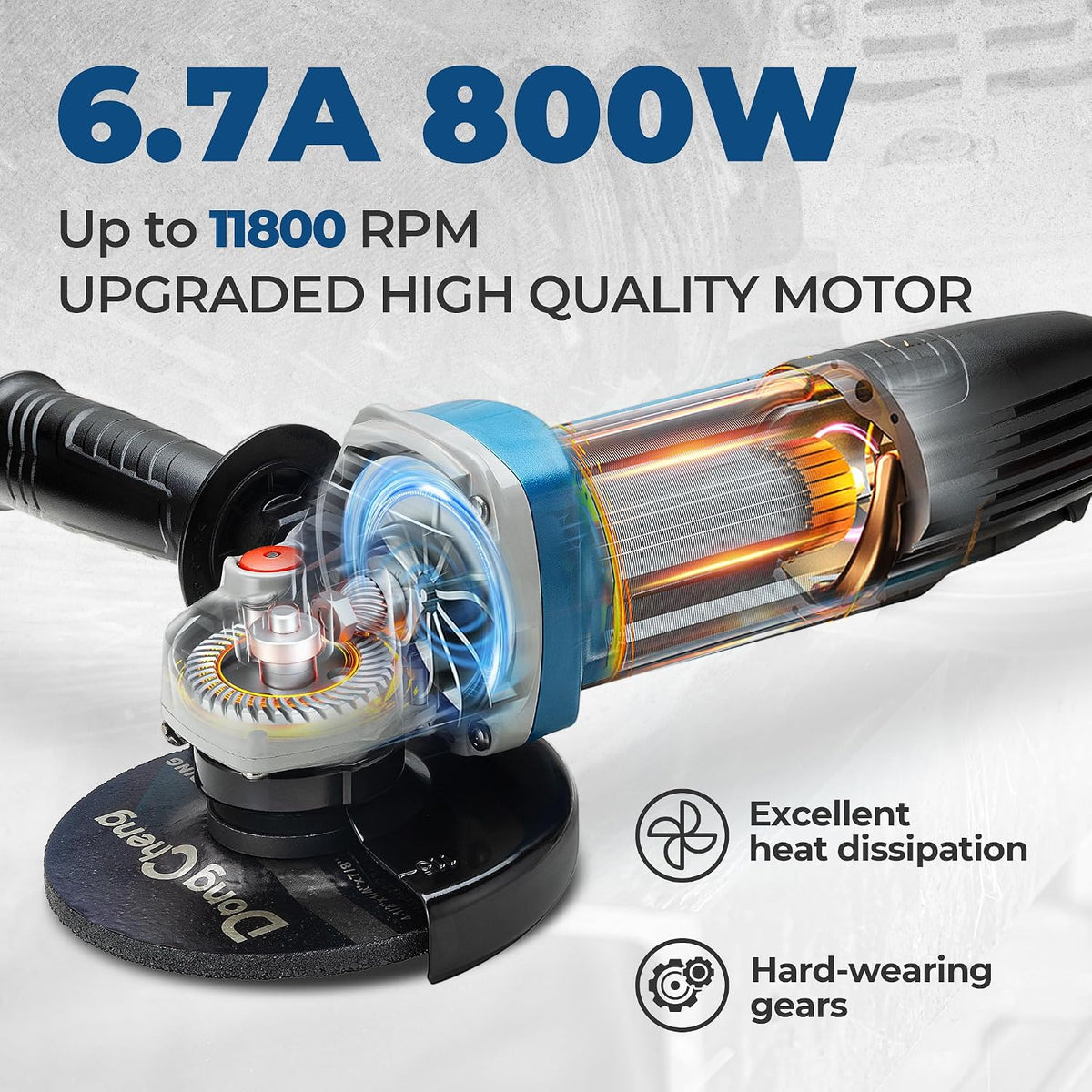 DongCheng Angle Grinder, 4-1/2 Inch 6.7A 800W 11800RPM Paddle Switch Electric Grinder with Cutting & Grinding Wheels
