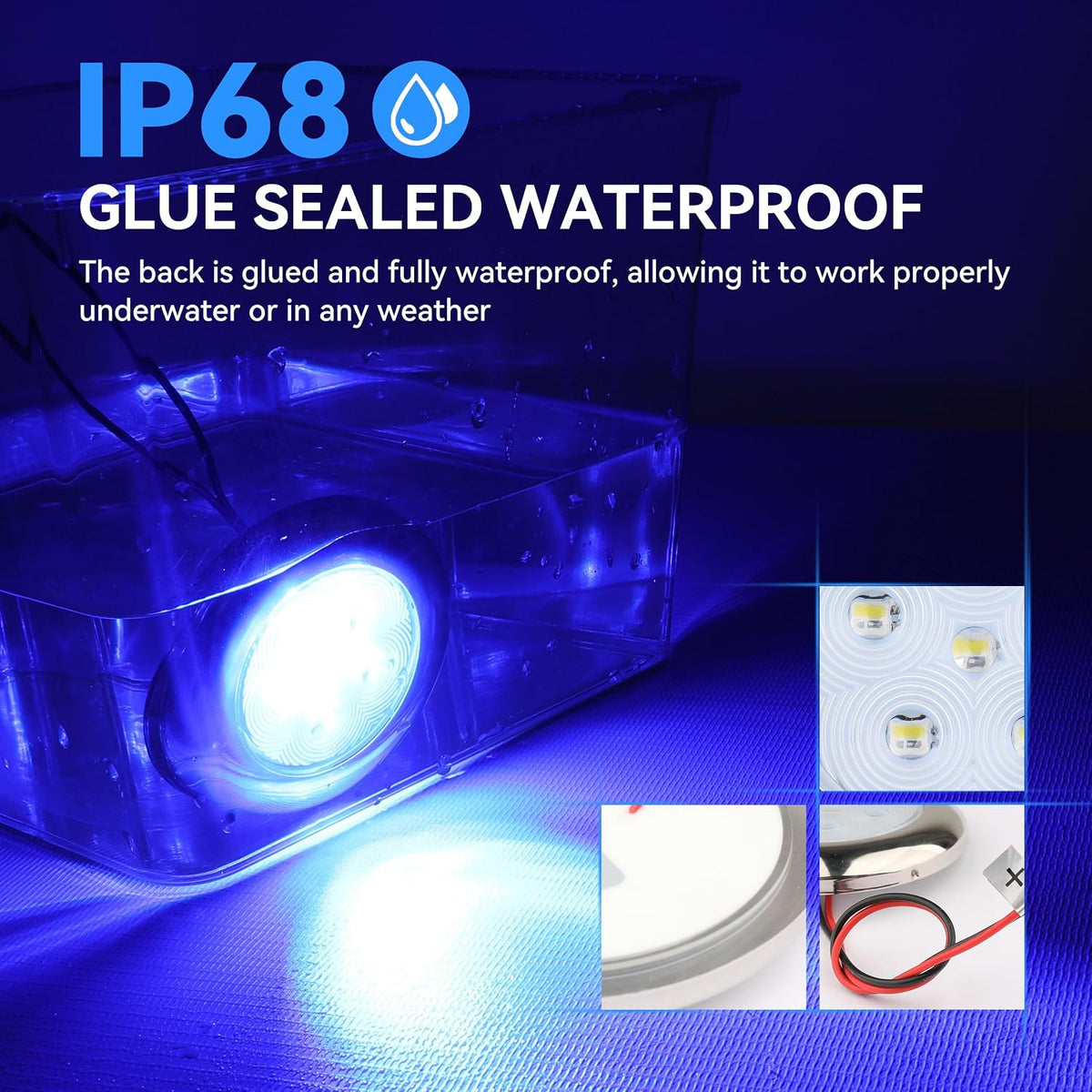 RVZONE 3" White & Blue Dual‑Color Boat Courtesy Lights, 2‑Pack IP68