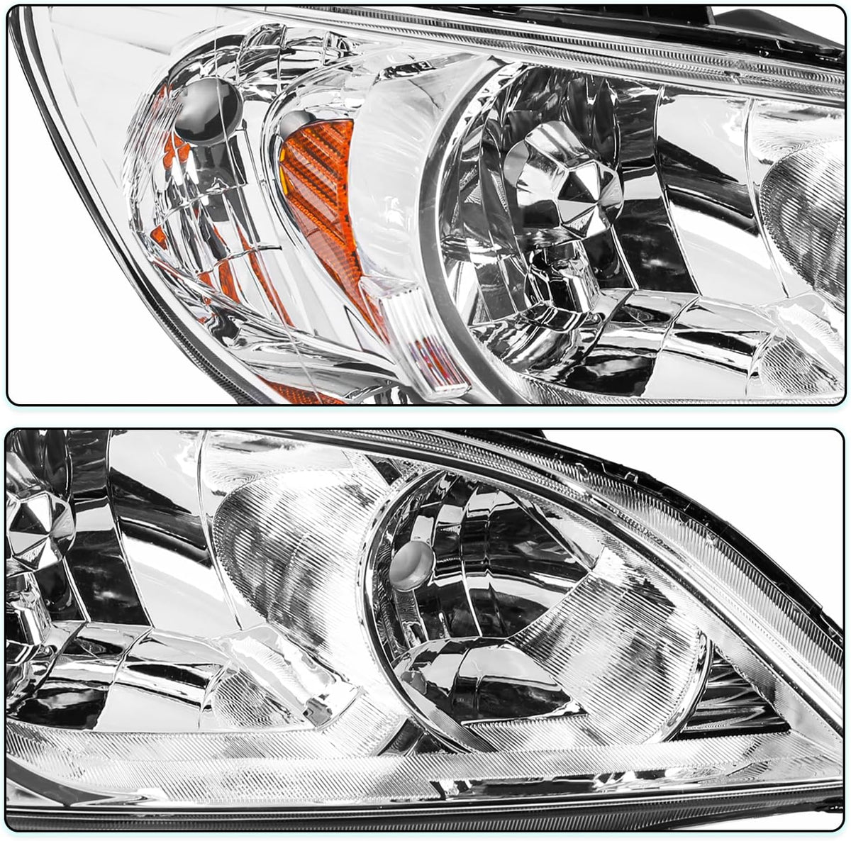 TUSDAR Headlight Assembly Set for 2004-2005 Honda Civic Driver and Passenger Side (Chrome Housing with Amber Reflector)