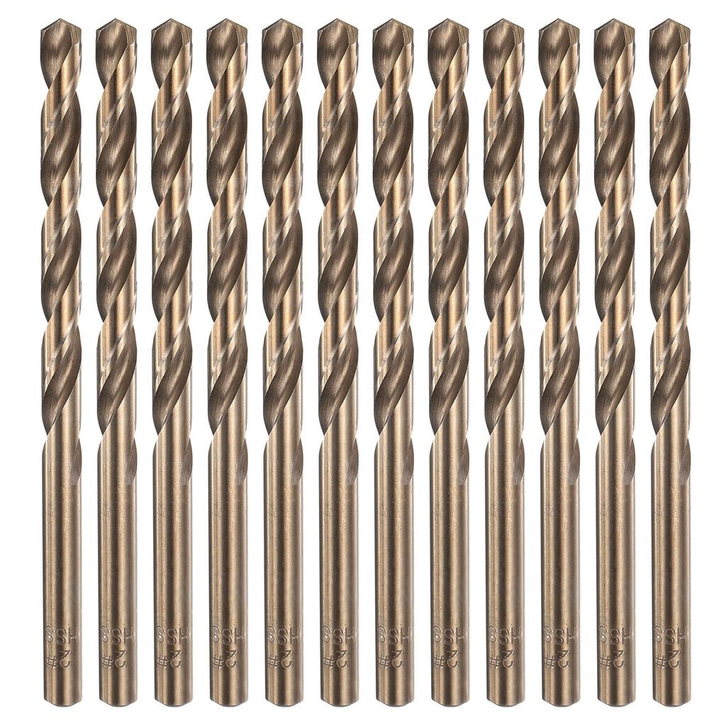 HARFINGTON 12pcs Cobalt Drill Bit, #2 0.221" HSS-CO Aircraft Twist Drill Bit with Straight Round Shank for Drilling Stainless Steel Cast Iron Tough Material