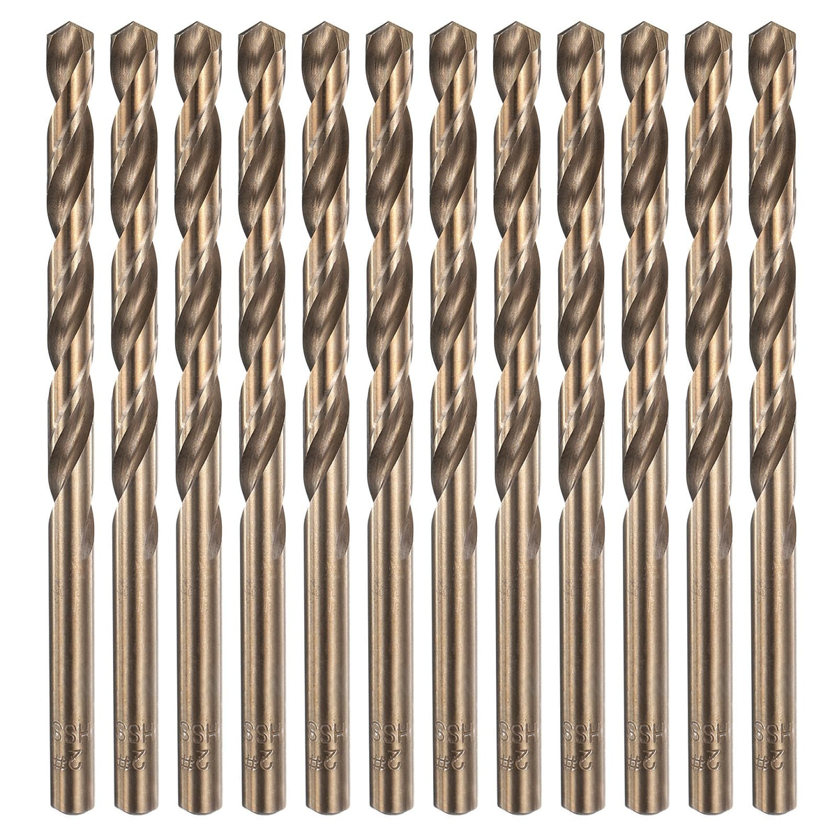 HARFINGTON 12pcs Cobalt Drill Bit, #2 0.221" HSS-CO Aircraft Twist Drill Bit with Straight Round Shank for Drilling Stainless Steel Cast Iron Tough Material