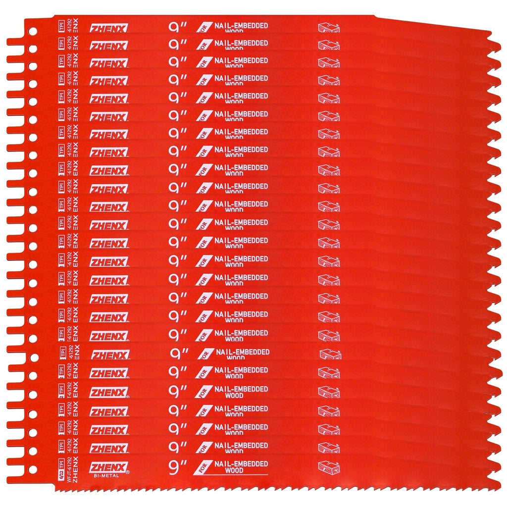 25 Pack 6/12tpi 9 Inch Reciprocating Saw Blades Wood with Nails Cutting