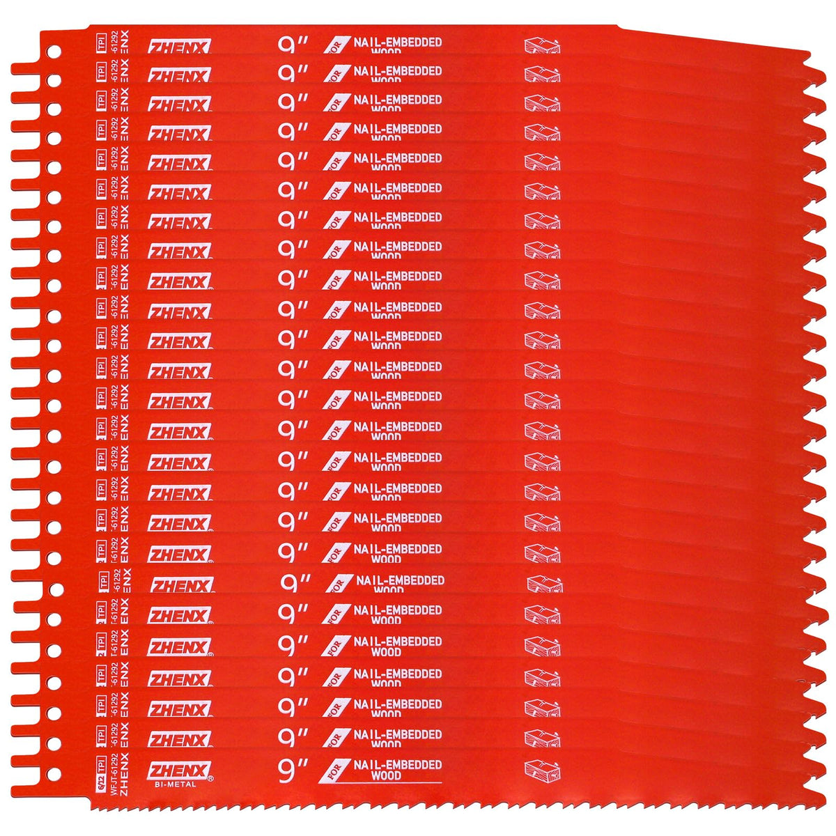 25 Pack 6/12tpi 9 Inch Reciprocating Saw Blades Wood with Nails Cutting
