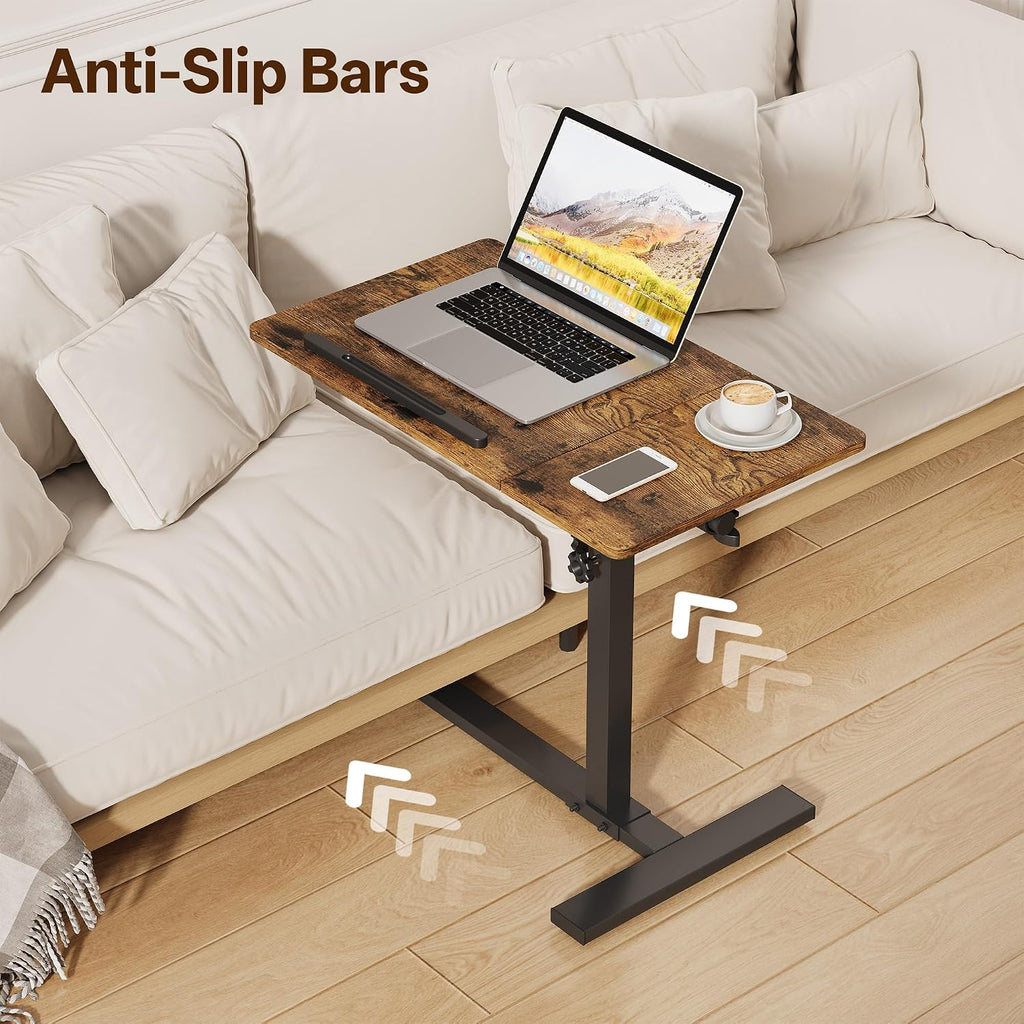 Overbed Table with Wheels, Adjustable Height Mobile Desk, Brown