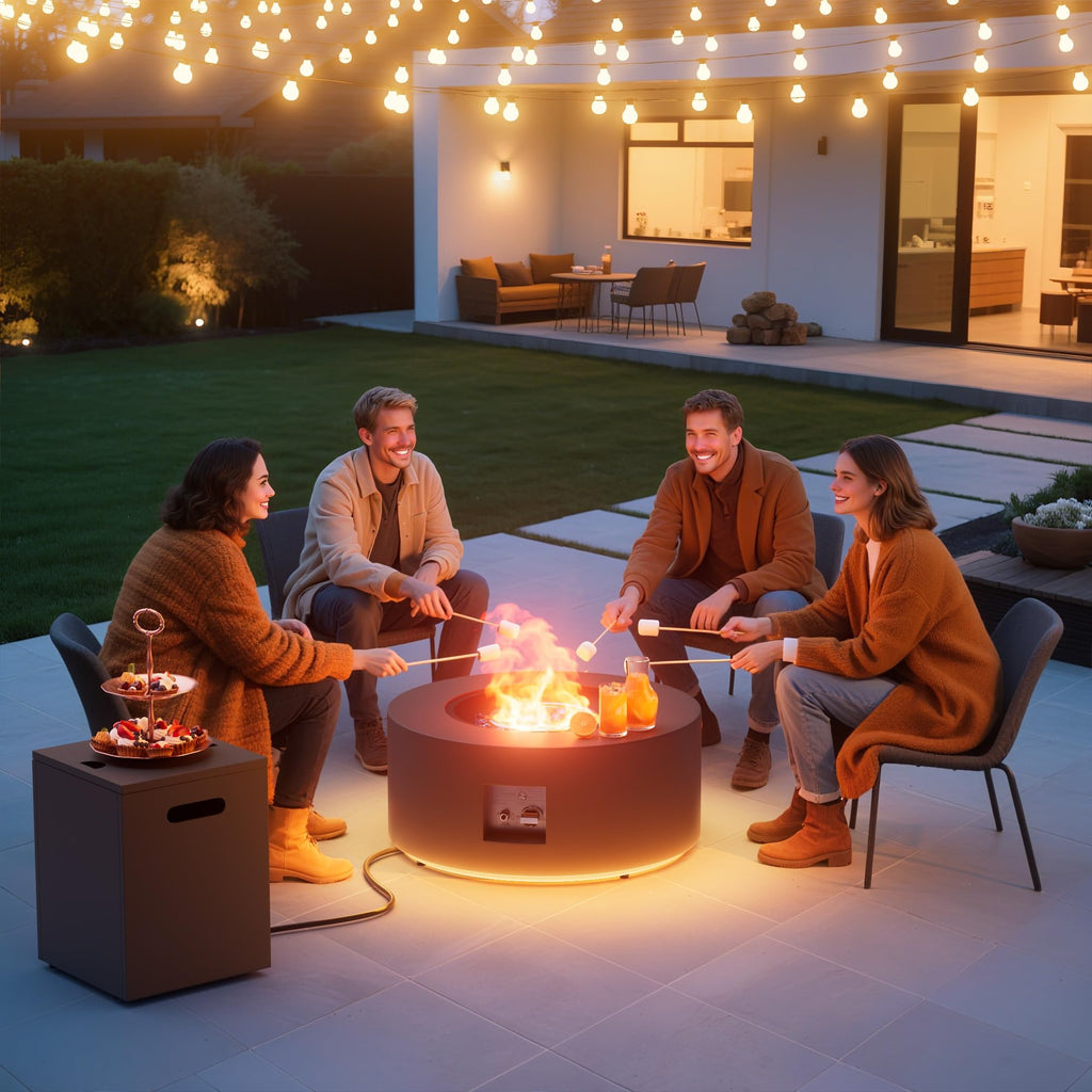 30" Round Propane Fire Pit Table Firepit Table for Outside Patio