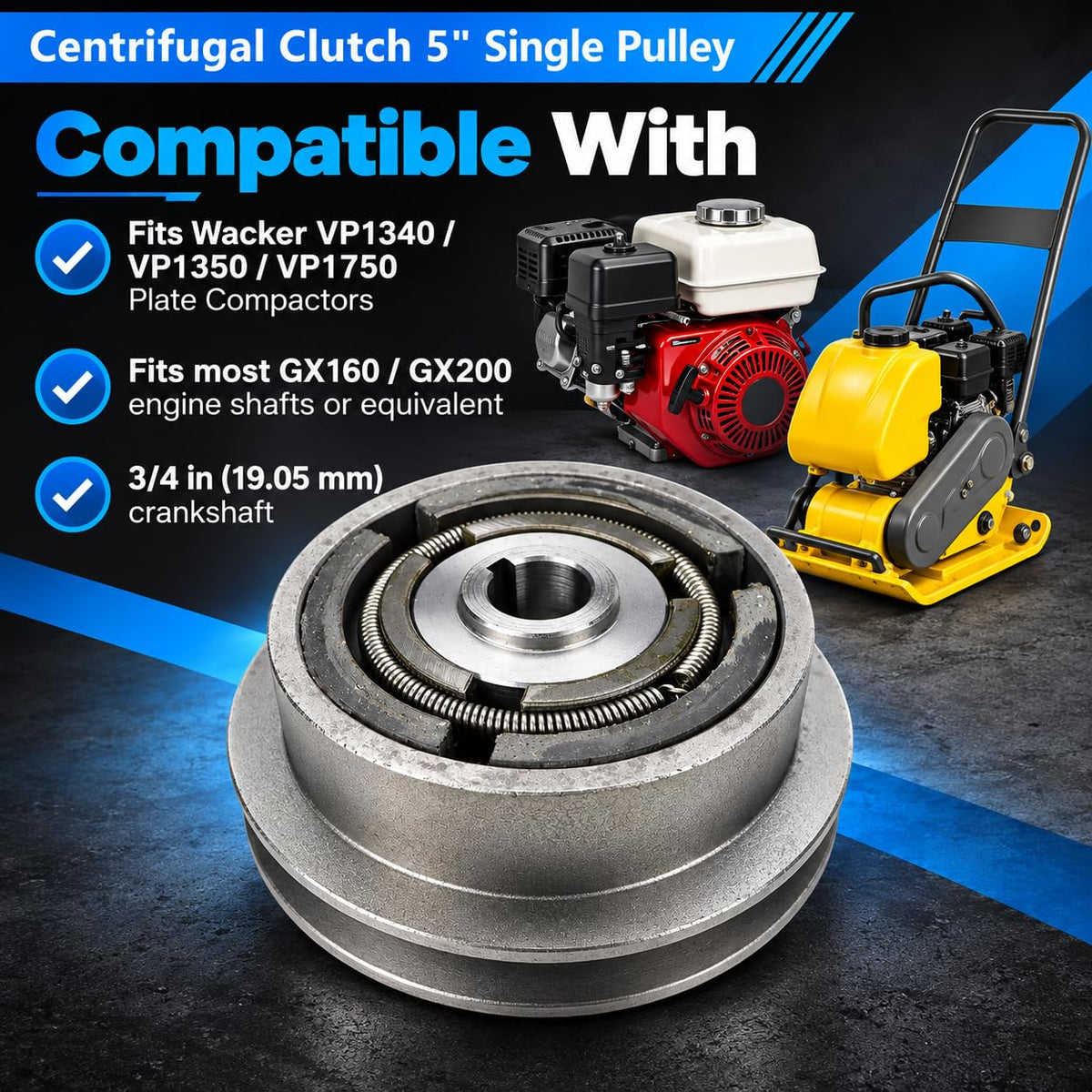 5" Centrifugal Clutch Single Pulley for Wacker VP1340 VP1350 VP1750