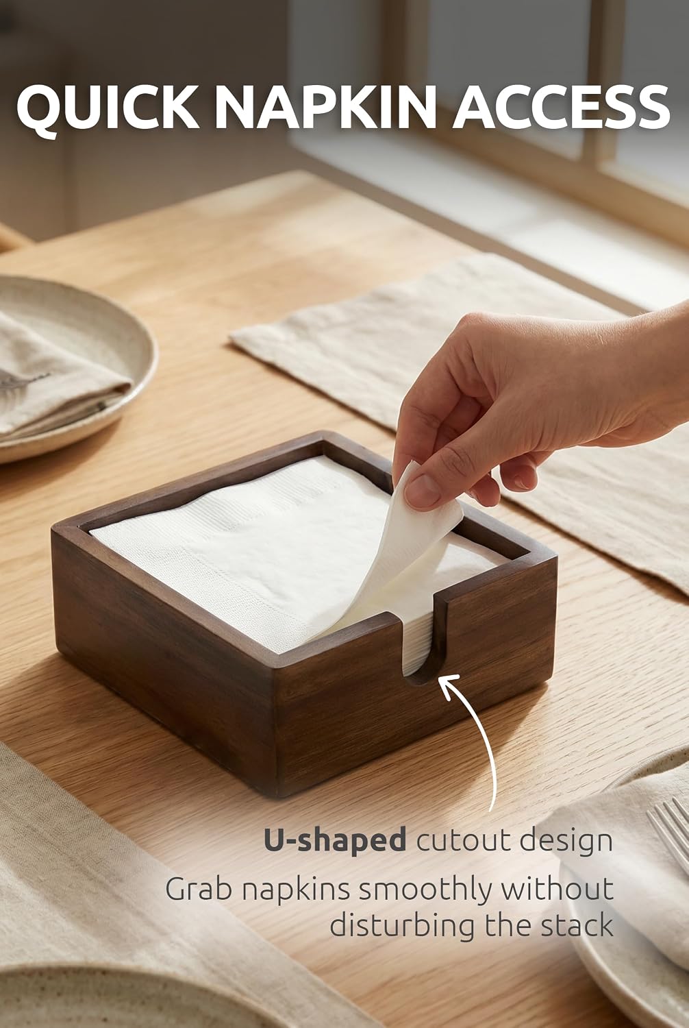 Acacia Wood Cocktail Napkin Holder 5.4 in, Square Bar Napkin Tray