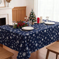 Christmas Tablecloth 60 x 84 Inch, Navy Blue Snowflake Rectangle
