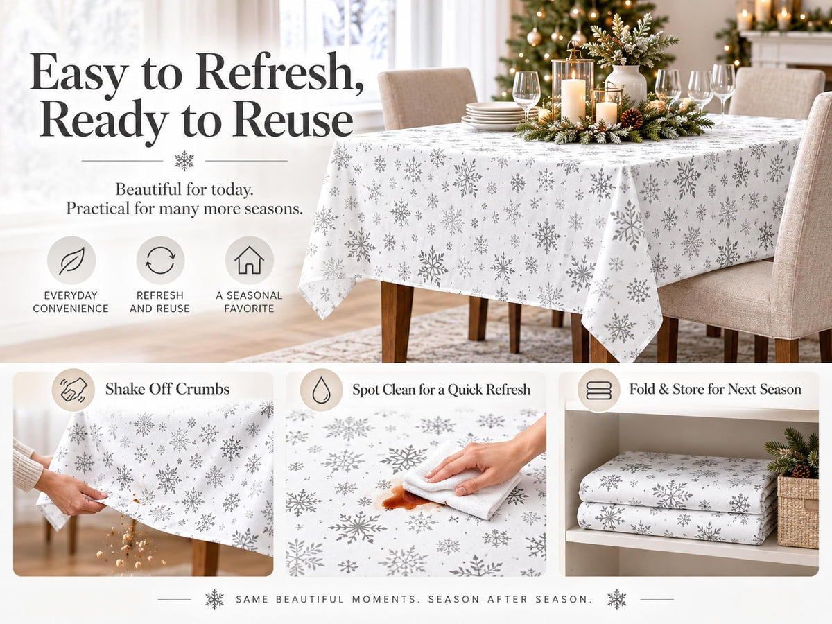 Winter Snowflake White Rectangle Tablecloth 60 x 84 Inches