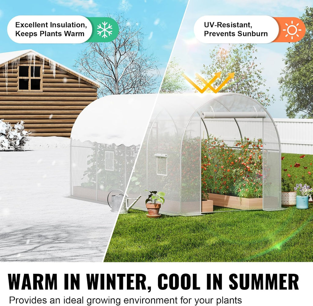 Walk-in Tunnel Greenhouse, 9.6x6.4x6.2 ft Hoop House Greenhouse Tunnel, Plant Hot House with Galvanized Steel Frame