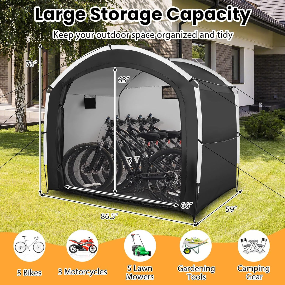 Bike Storage Shed for 5 Bikes, UPF50+ Outdoor Portable Bicycle Storage Shelter Tent with 210D Oxford Fabric, Heavy