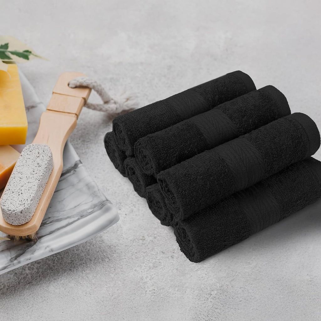 Highly Absorbent Cotton Washcloths for Face, Soft, Machine Washable, Fade Resistant, 12 x 12 in, Black, 12-Pack