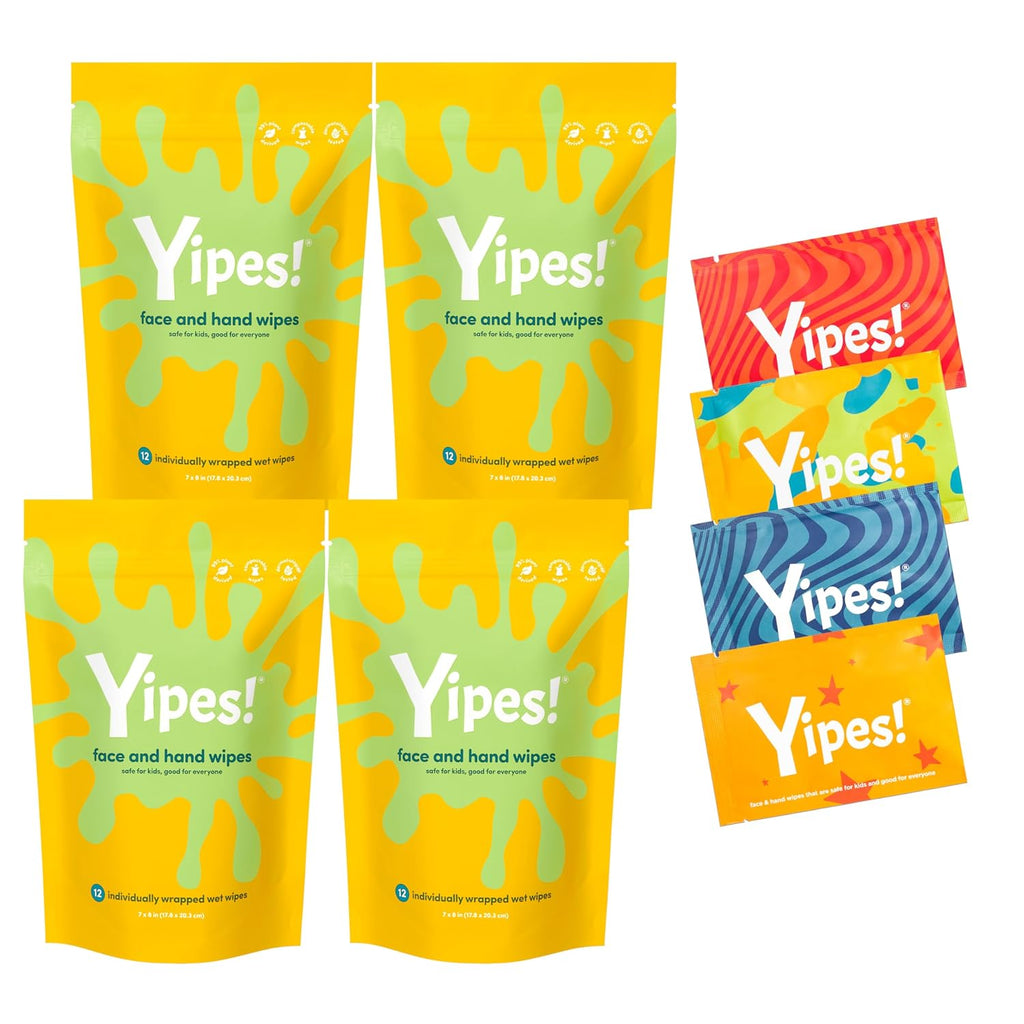 Yipes! Kids Face and Hand Wipes | Compostable Wet Wipes for Sensitive Skin | Individually Wrapped | Classroom Must