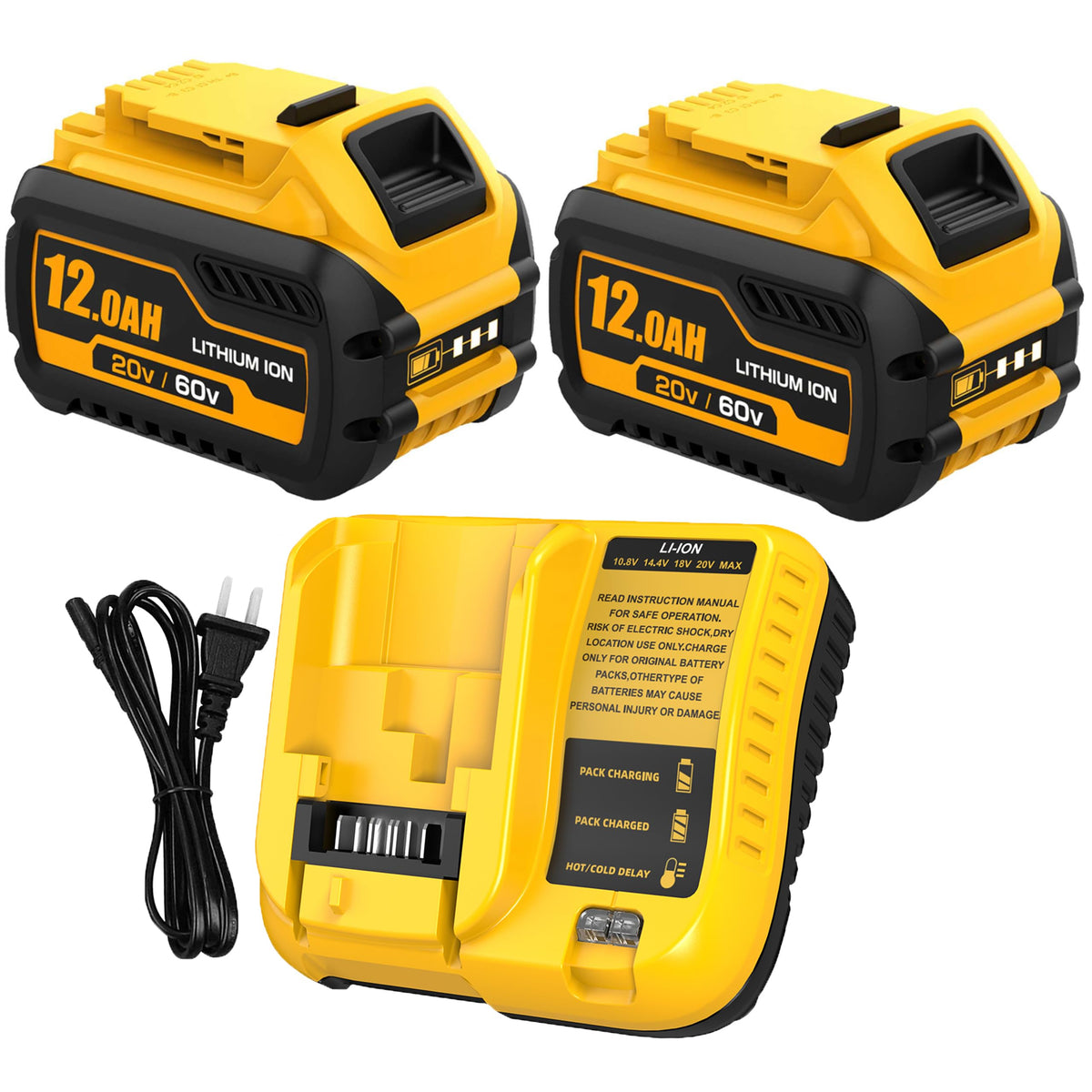 2 Packs Replacement for Dewalt 20V/60V Flexvolt Battery and DCB107 Charger