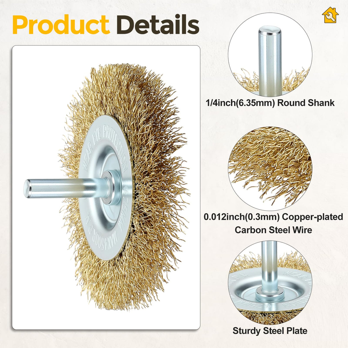 Rebower 10pcs 3in Wire Wheels for Drill with 1/4in Shank, Copper-Plated