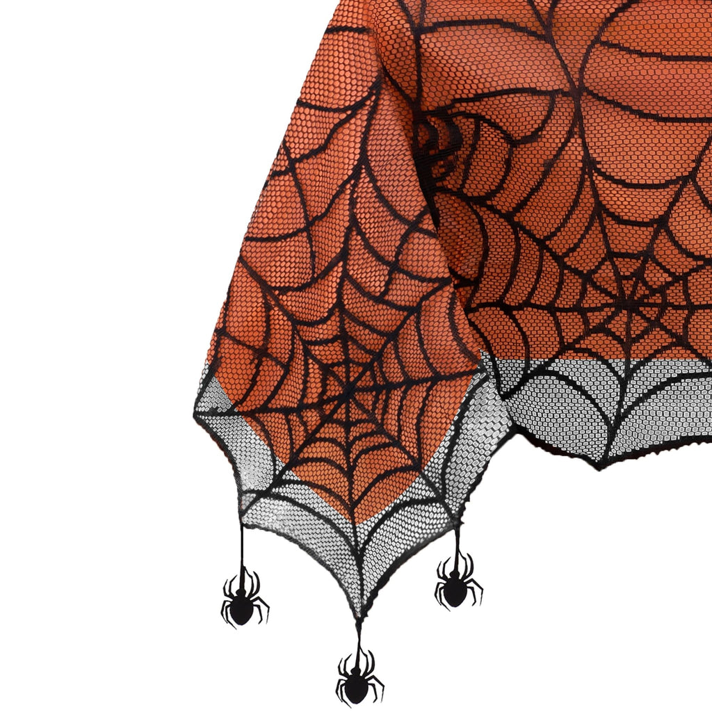 Crawling Halloween Spider Lace Lined Tablecloth, Black - 60" W x 84" L