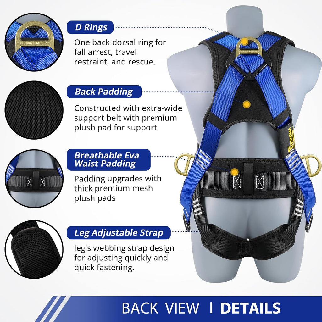 TRSMIMA Safety Harness Fall Protection - Harness Kit for Men Construction | Fall Arrest Roofing Harness Kit Men Full