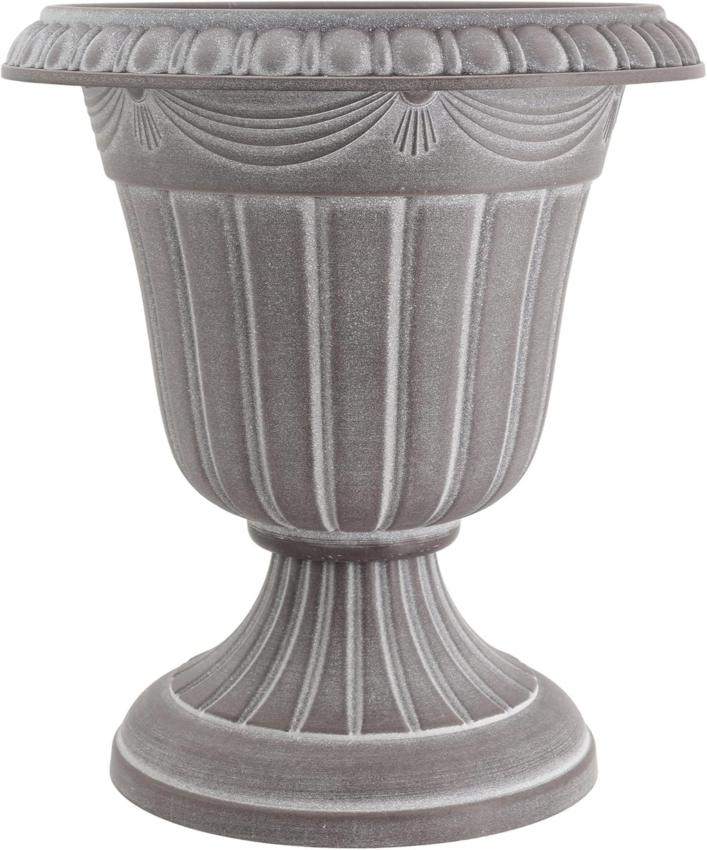 PL10WW Classic Traditional Plastic Urn Planter, 15" x 13", Whitewash