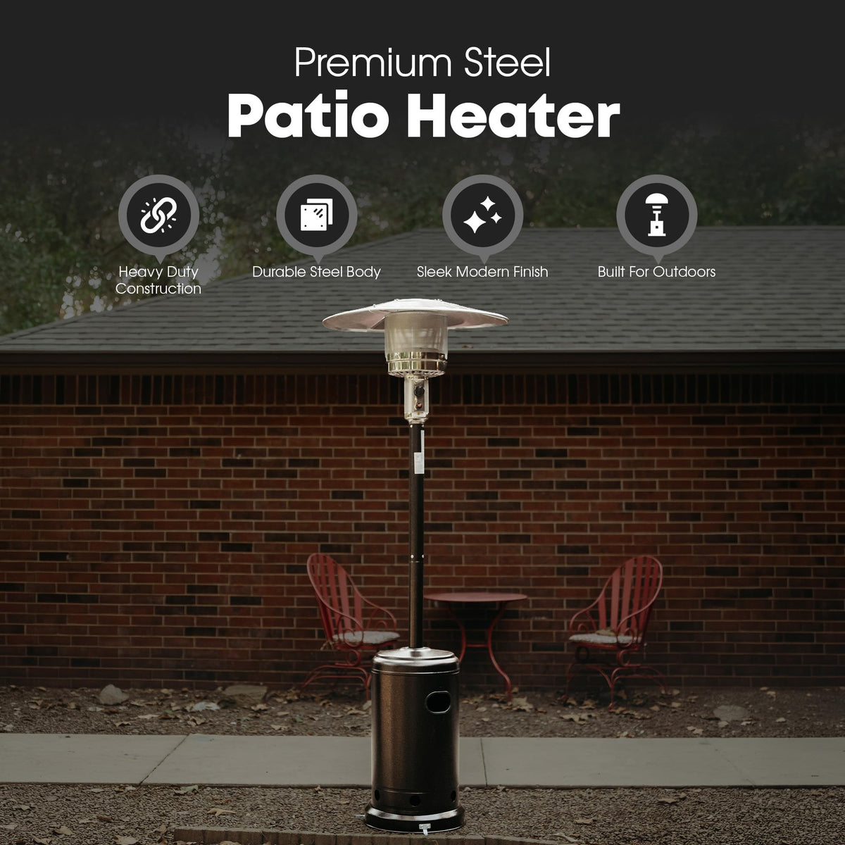 GasOne PH-8000A 50,000 BTU Outdoor Propane Heater for Patio with Wheels